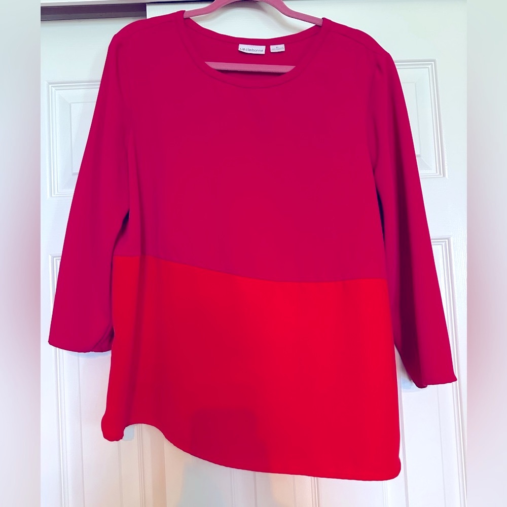Liz Claiborne Women's Pink and Orange Colorblock Tunic Top
